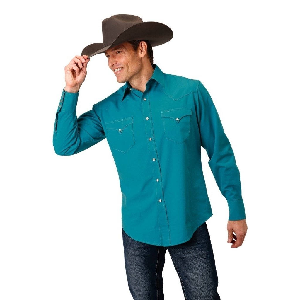 Roper Western Shirt Mens Long Sleeve Solid Teal 03-001-0060-0757 GR Image 1