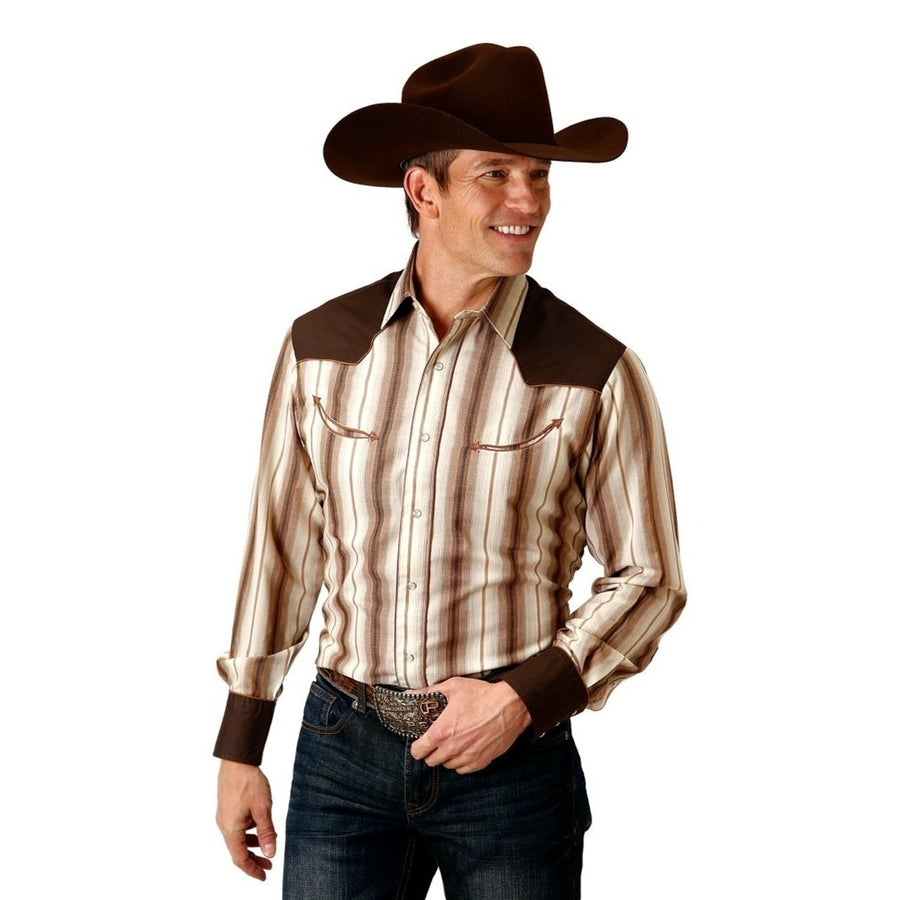 Roper Western Shirt Mens L/S Snap Stripe Brown 01-001-0087-0668 BR Image 1