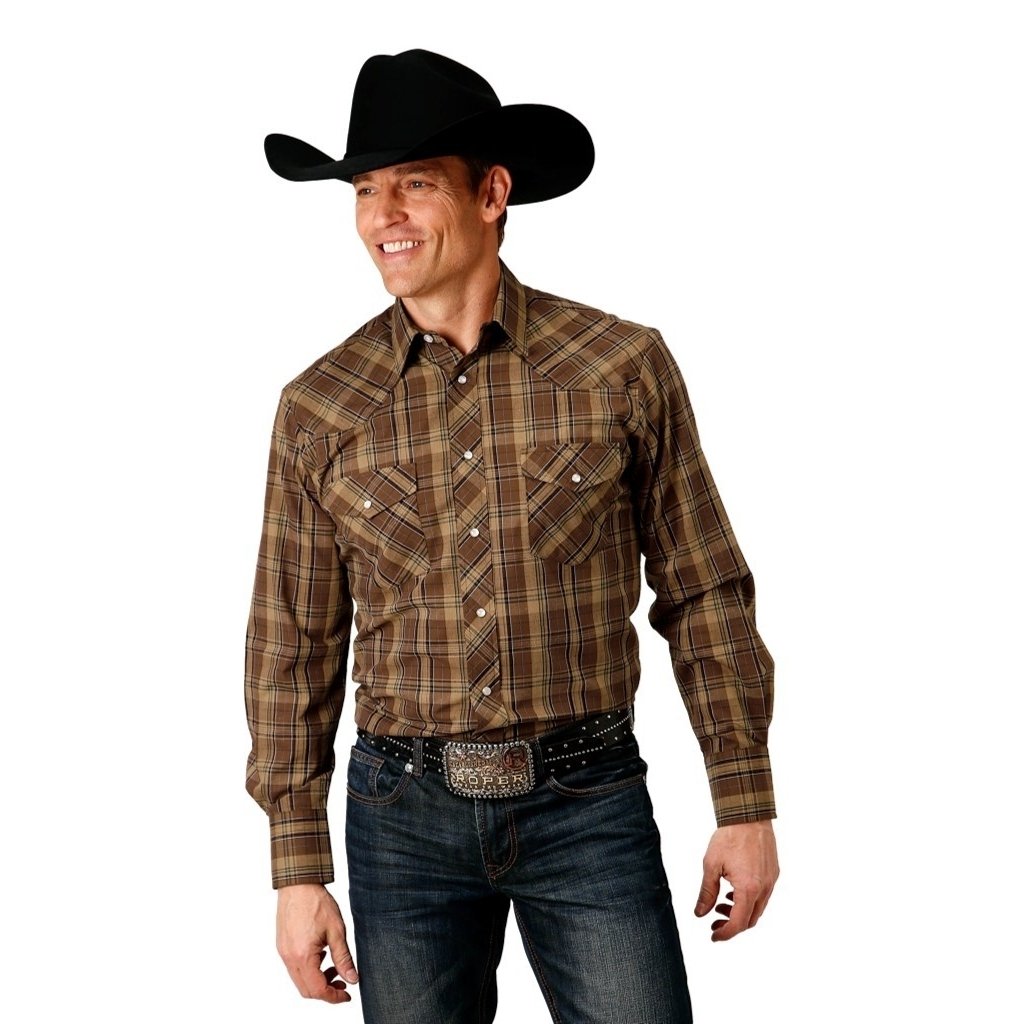 Roper Western Shirt Mens Plaid L/S Snap Brown 01-001-0101-6040 BR Image 1