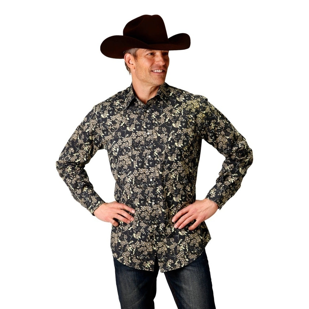 Roper Western Shirt Mens L/S Floral Snap Black 01-001-0019-0709 BL Image 1