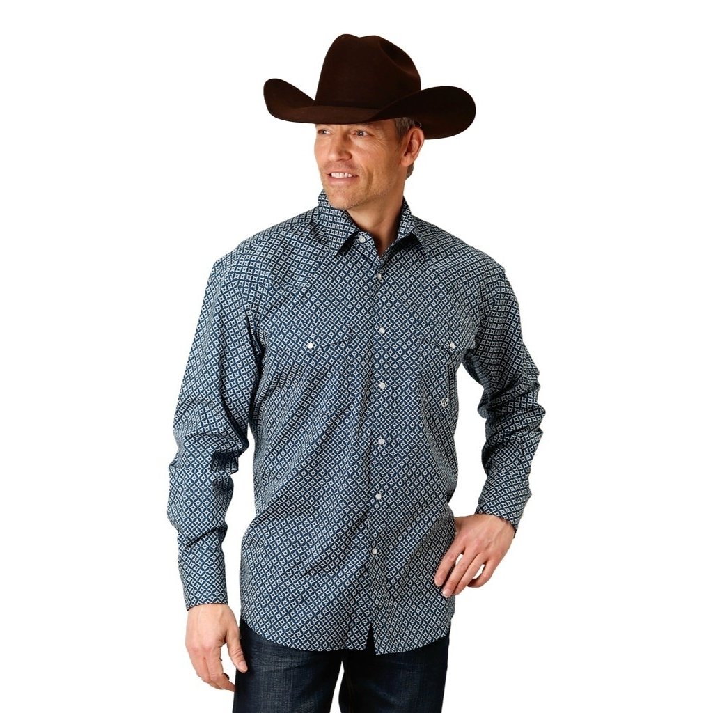 Roper Western Shirt Mens Long Sleeve Diamond Print 03-001-0225-6018 BU Image 1