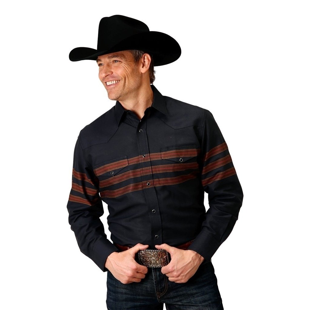 Roper Western Shirt Mens L/S Border Stripe Black 01-001-0043-0681 BL Image 1