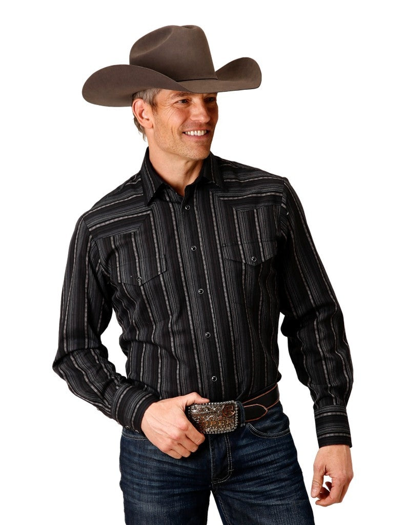 Roper Western Shirt Mens L/S Stripe Snap Black 01-001-0044-0669 BL Image 1