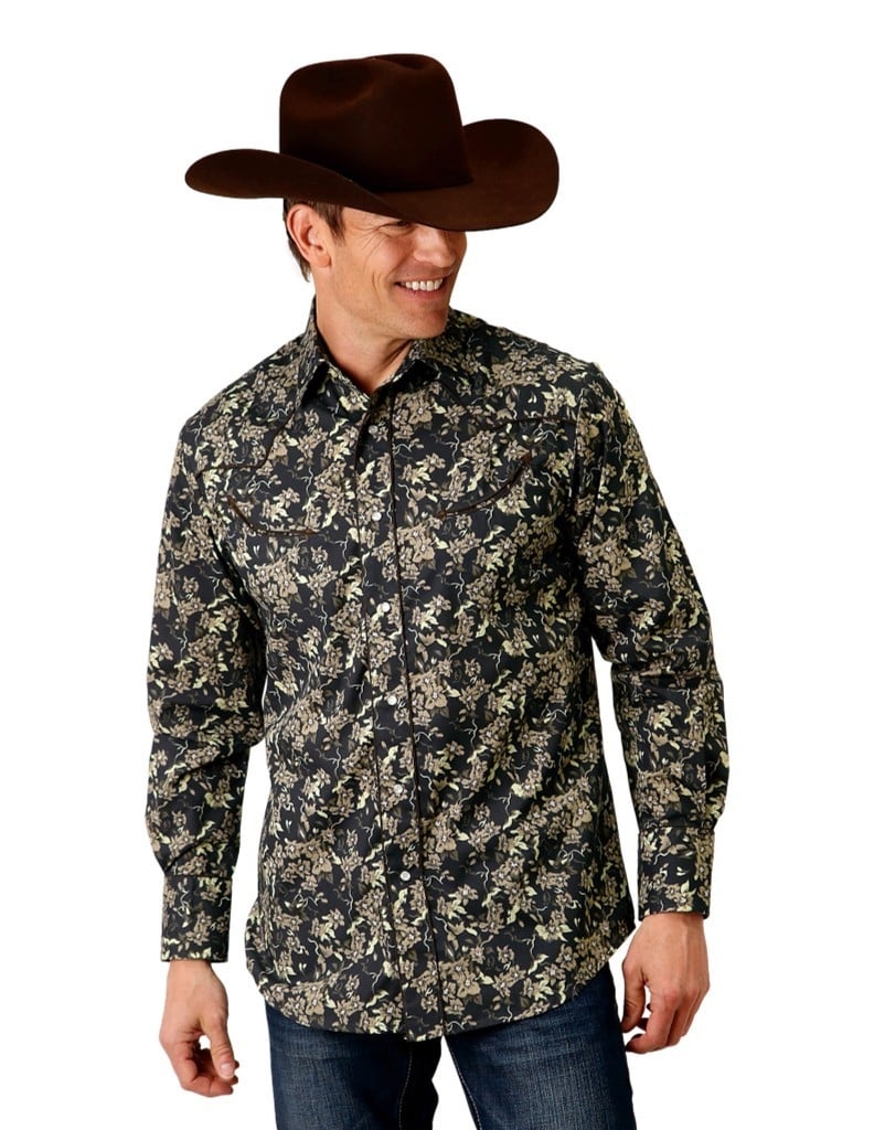 Roper Western Shirt Mens L/S Floral Snap Black 01-001-0086-0709 BL Image 1