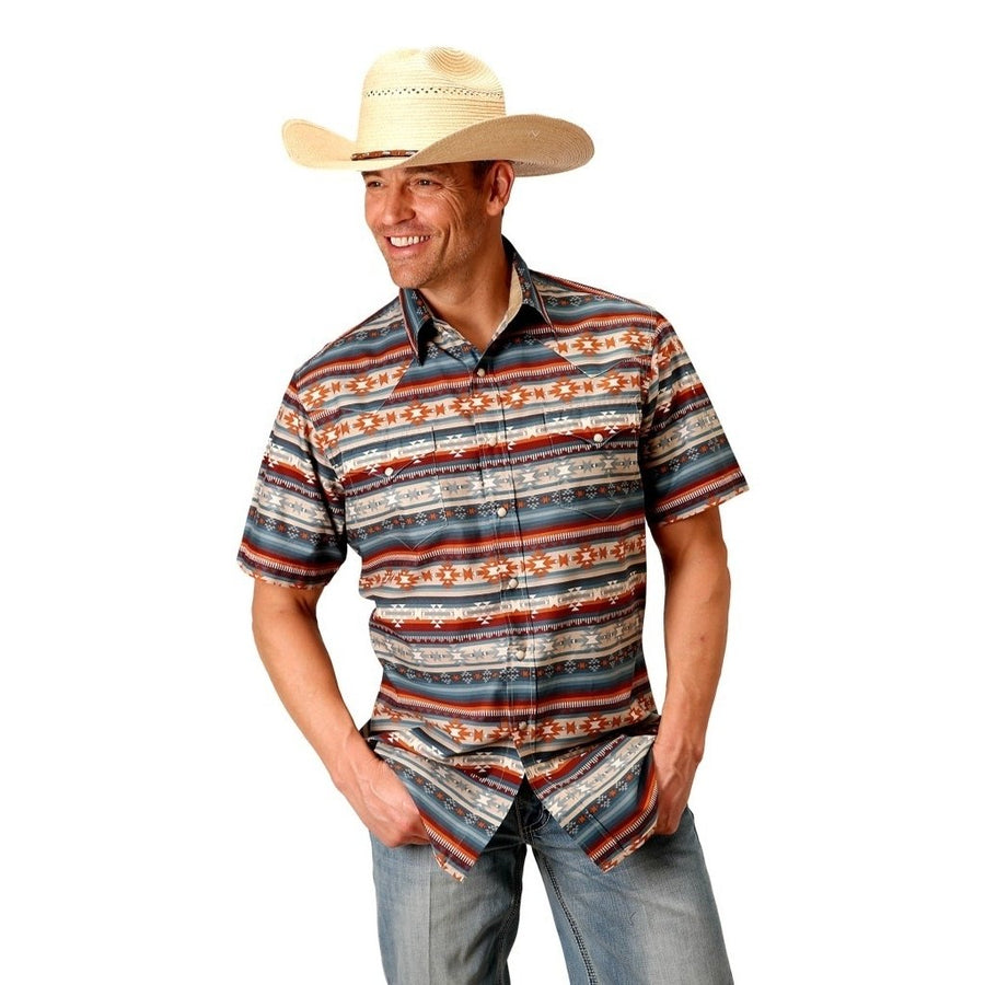 Roper Western Shirt Mens S/S Horizontal Snap Gray 03-002-0067-0468 GY Image 1