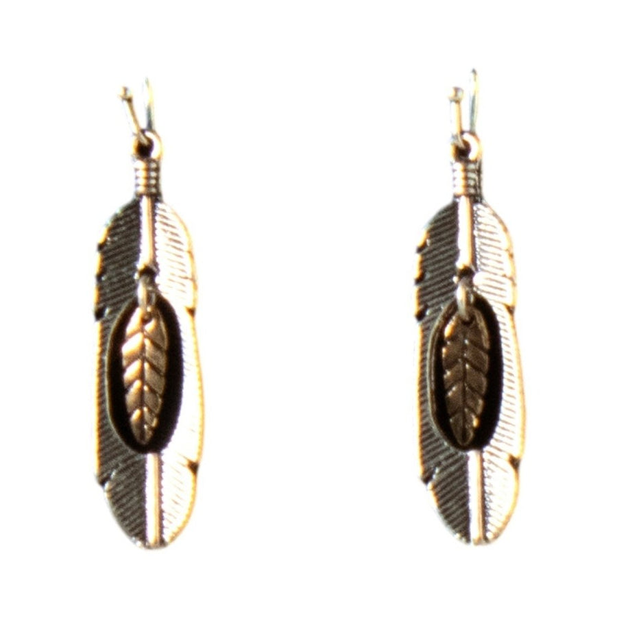 Silver Strike Western Earrings Womens Feather Pendant D460017597 Image 1