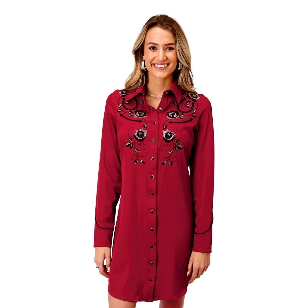 Roper Western Dress Womens L/S Horseshoe Red 03-057-0040-0670 RE Image 1