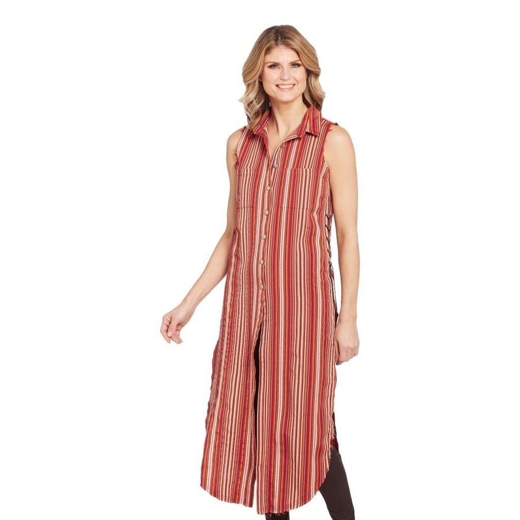 Cowgirl Up Western Dress Womens Sleeveless Duster Red Orange CG00903 Image 1