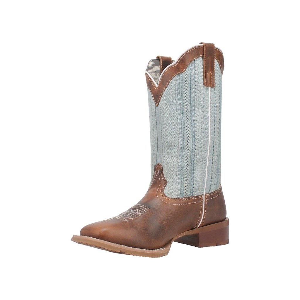 Laredo Western Boots Womens Moon Square Toe Studs Tan Blue 5630 Image 1