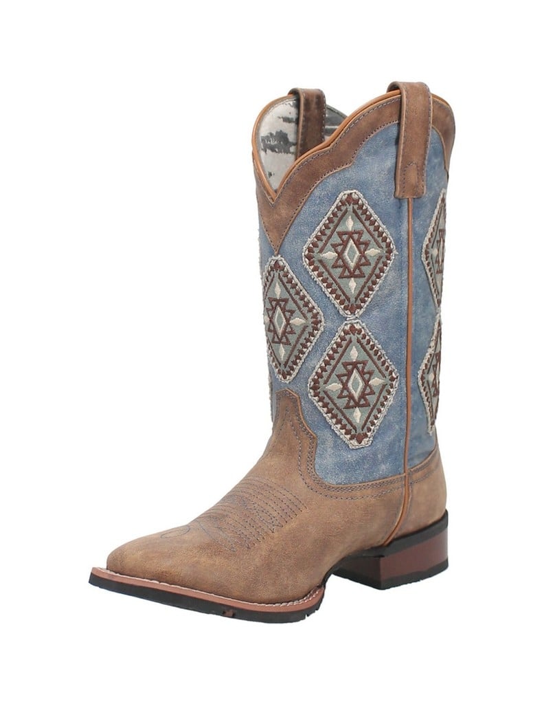 Laredo Western Boots Womens 11" Pull On Santa Fe Tan Blue Denim 5969 Image 1