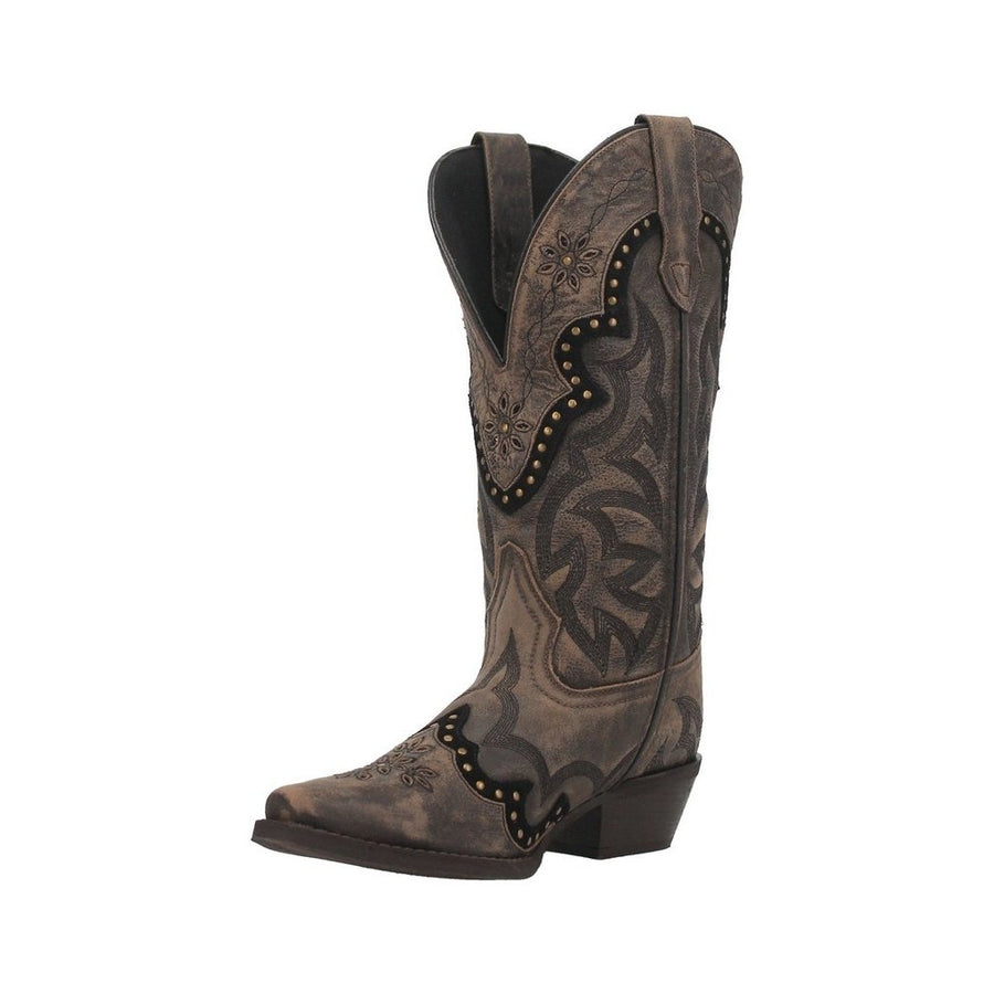 Laredo Western Boots Womens 12" Underlays Studs Pull On Brown 52413 Image 1