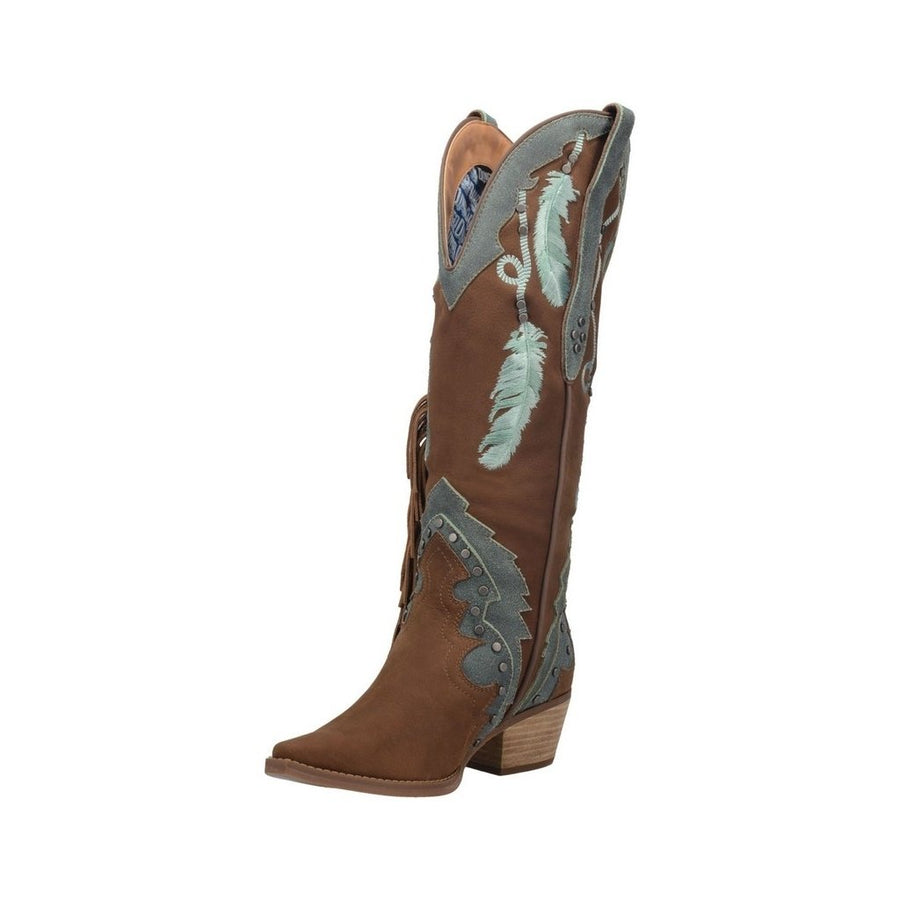 Dingo Western Boots Womens 15" Pull On Feather Embroidery DI267 Image 1