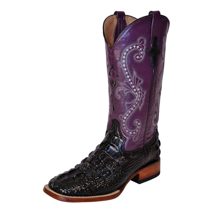 Ferrini Western Boots Womens Hornback Caiman Print Black 90493-04 Image 1