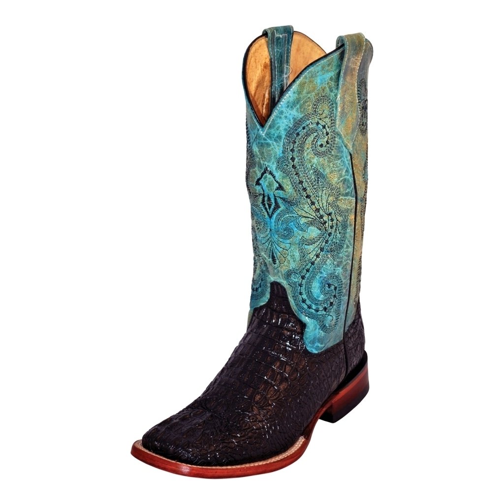 Ferrini Western Boots Womens Caiman Print Metallic Black Teal 90393-50 Image 1