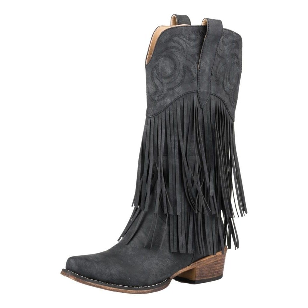 Roper Western Boots Womens Rickrack Fringe Black 09-021-1566-2702 BL Image 1