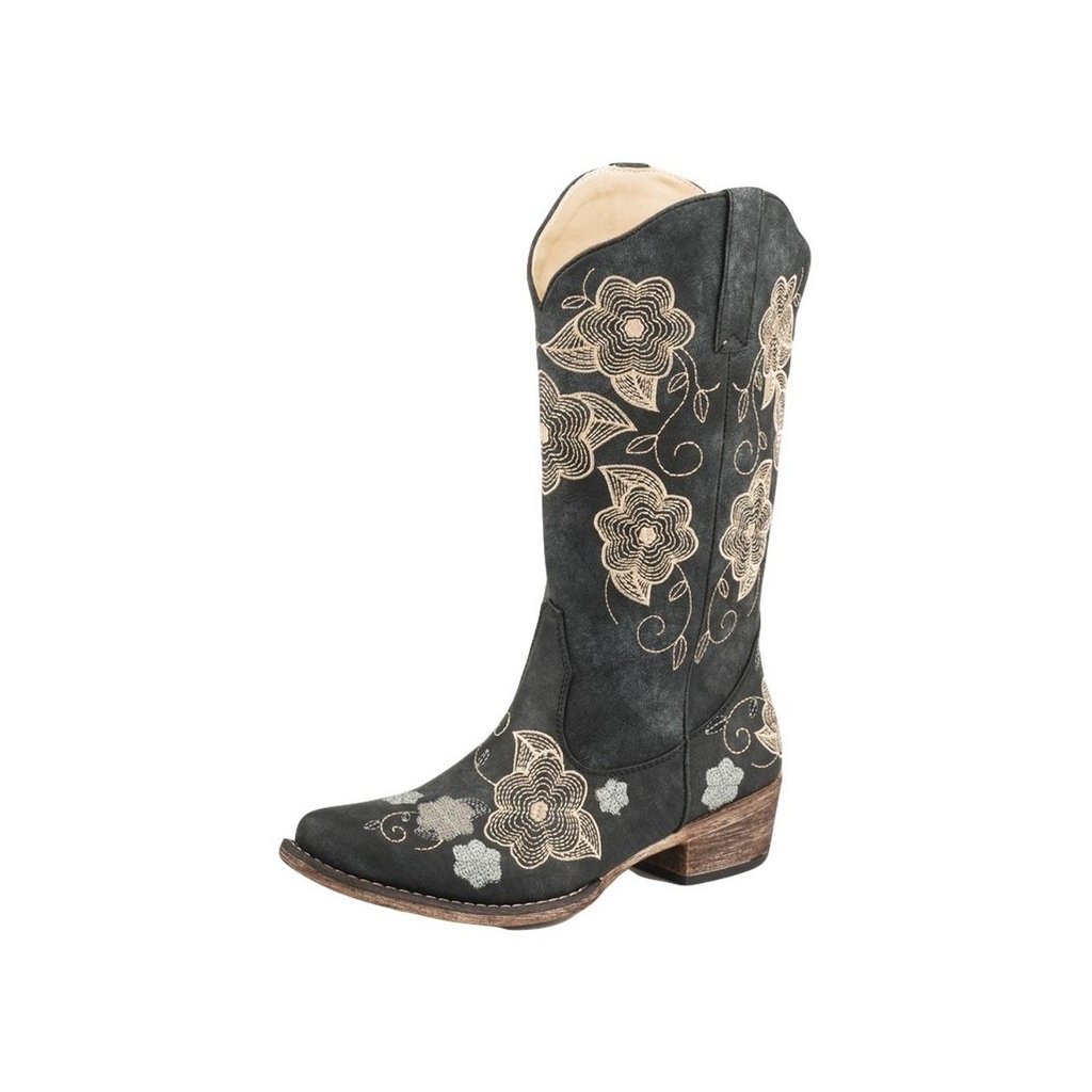 Roper Western Boots Womens Riley Flower Black 09-021-1566-2501 BL Image 1