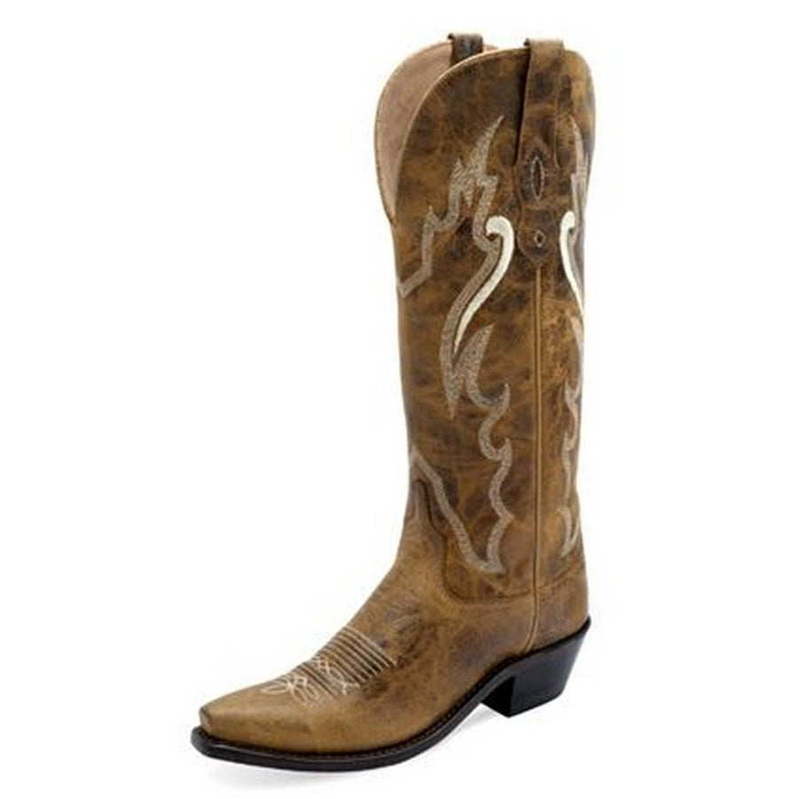 Old West Western Boots Womens Cushion Snip Leather Brown TS1549 Image 1