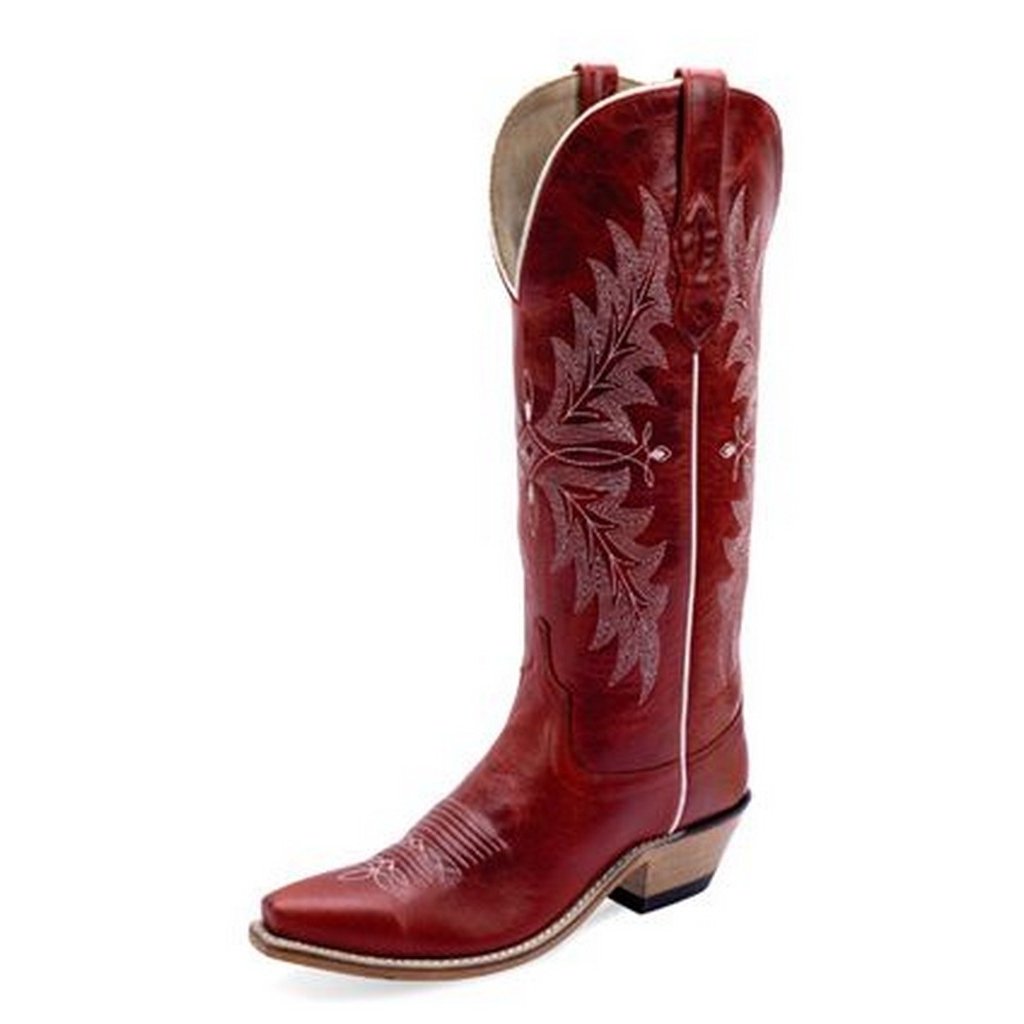 Old West Western Boots Womens Stitch Leather Snip Red TS1551 Image 1