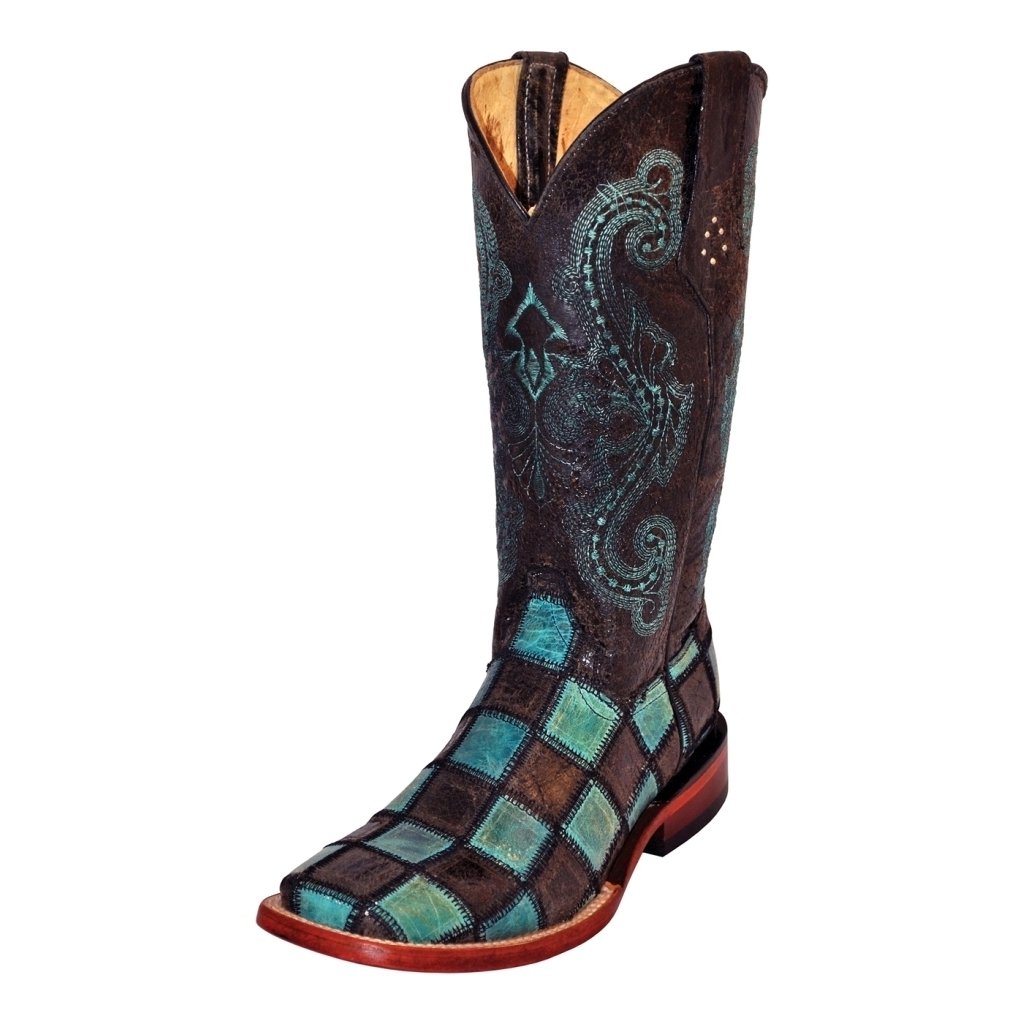 Ferrini Western Boots Womens Leather Patchwork Black Teal 81393-50 Image 1