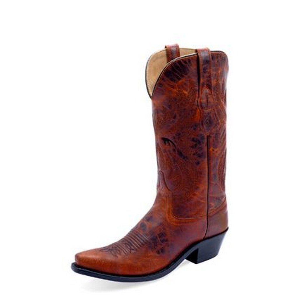 Old West Western Boots Womens Leather Snip Stitched Burnt Red LF1544 Image 1