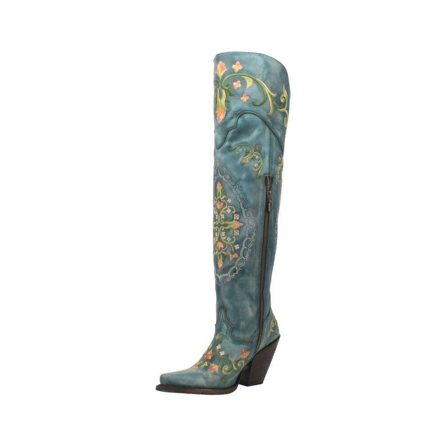 Dan Post Fashion Boots Womens 20" Flower Embroidery Zip Turq DP3271 Image 1