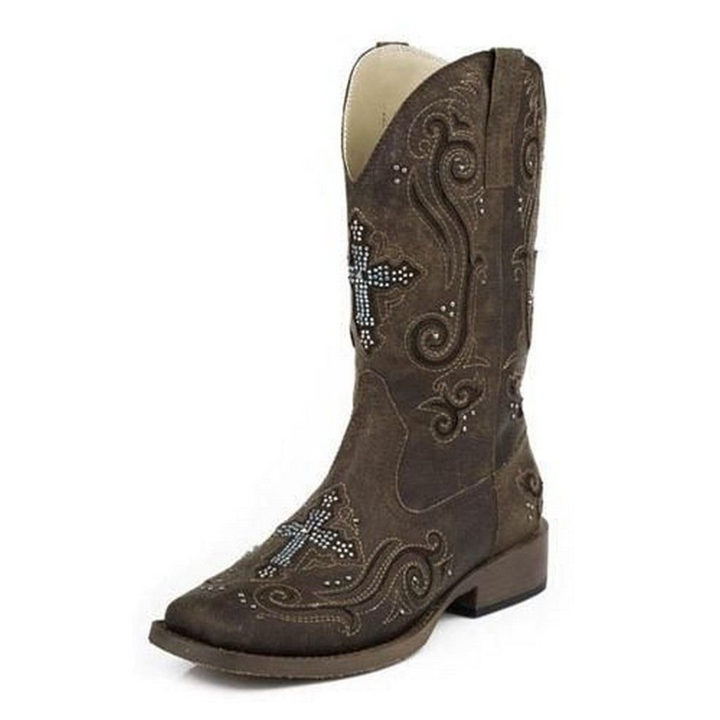 Roper Western Boots Womens Cross Crystal Brown 09-021-1901-0937 BR Image 1