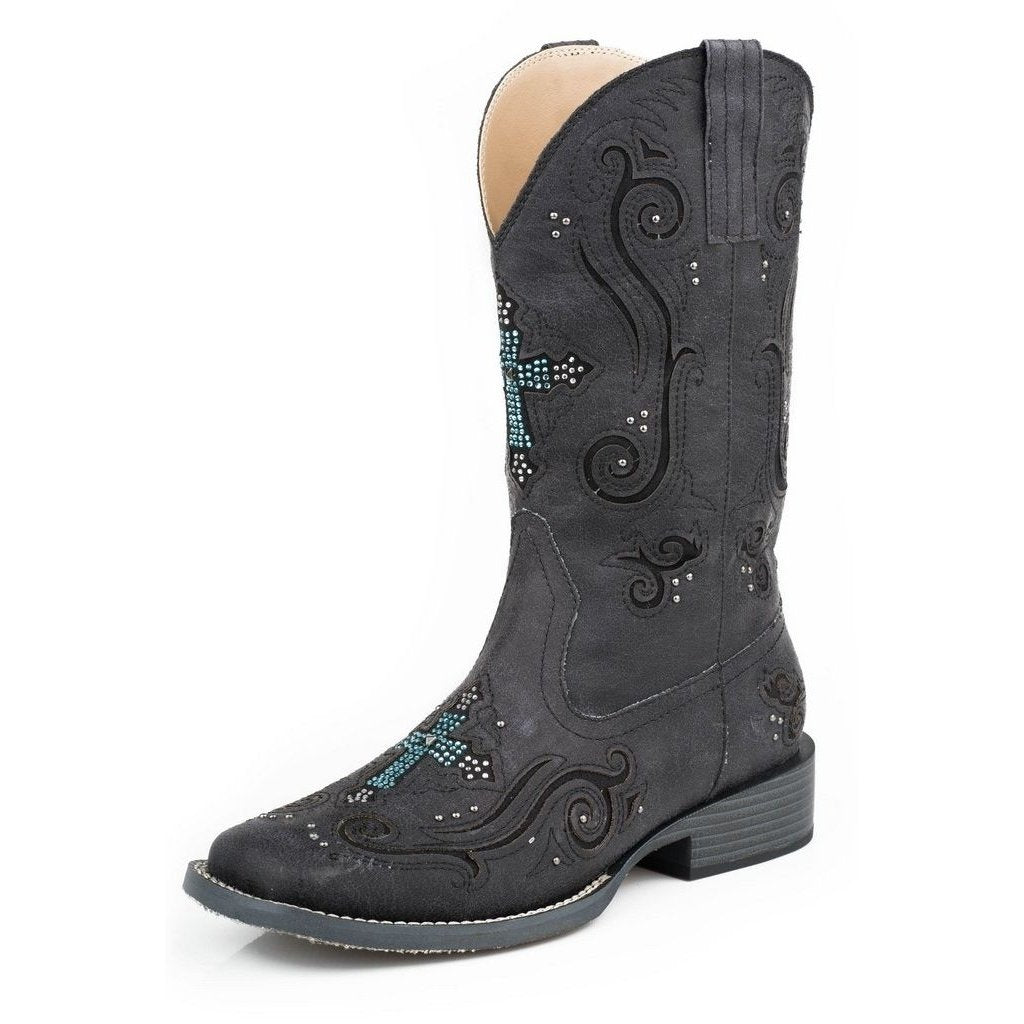 Roper Western Boots Womens Cross Bling Black 09-021-1901-0936 BL Image 1