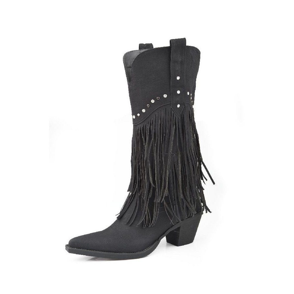 Roper Western Boots Womens 12" Fringe Stud Black 09-021-1556-0684 BL Image 1