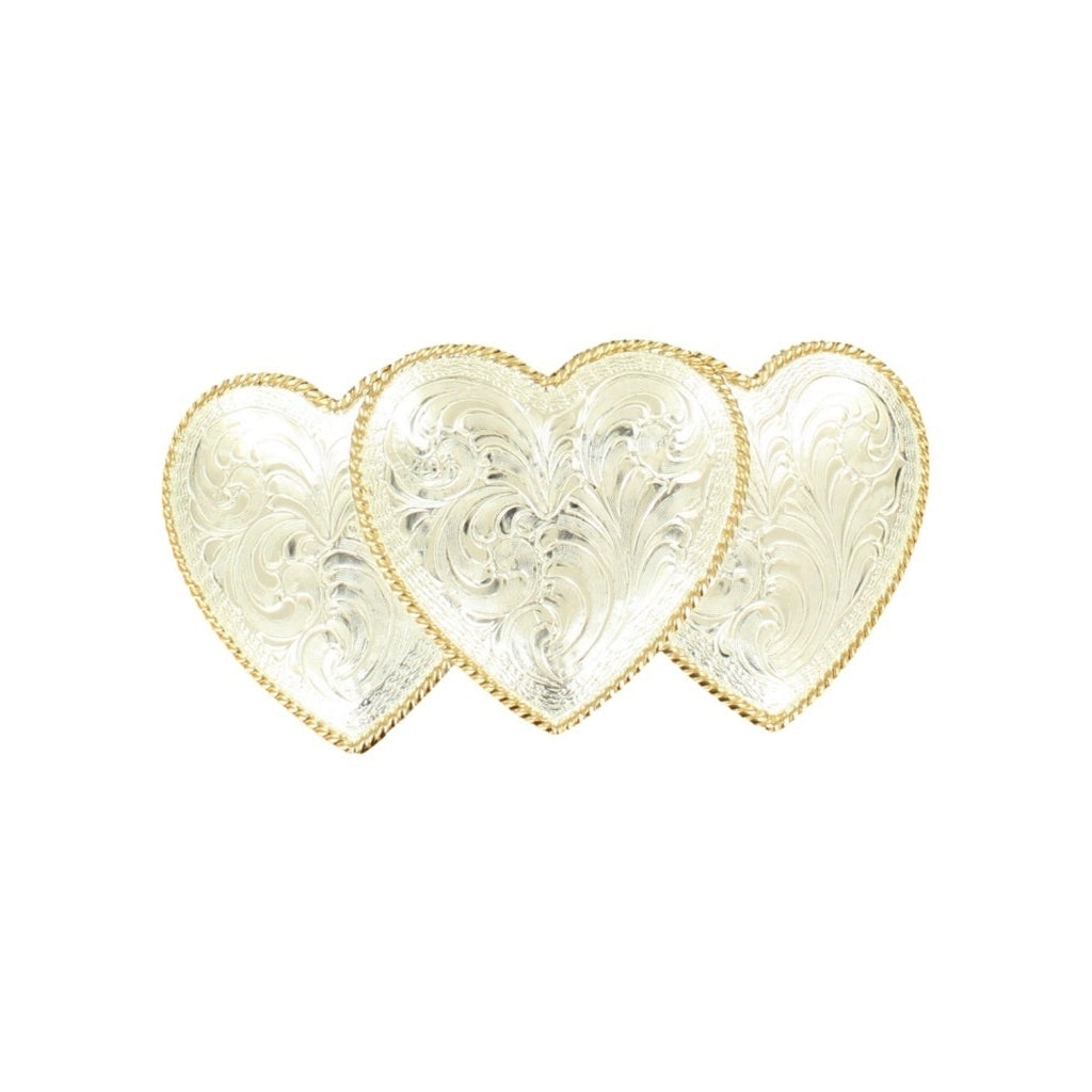 Crumrine Western Belt Buckle Womens Triple Heart Silver Bronze C10412 Image 1