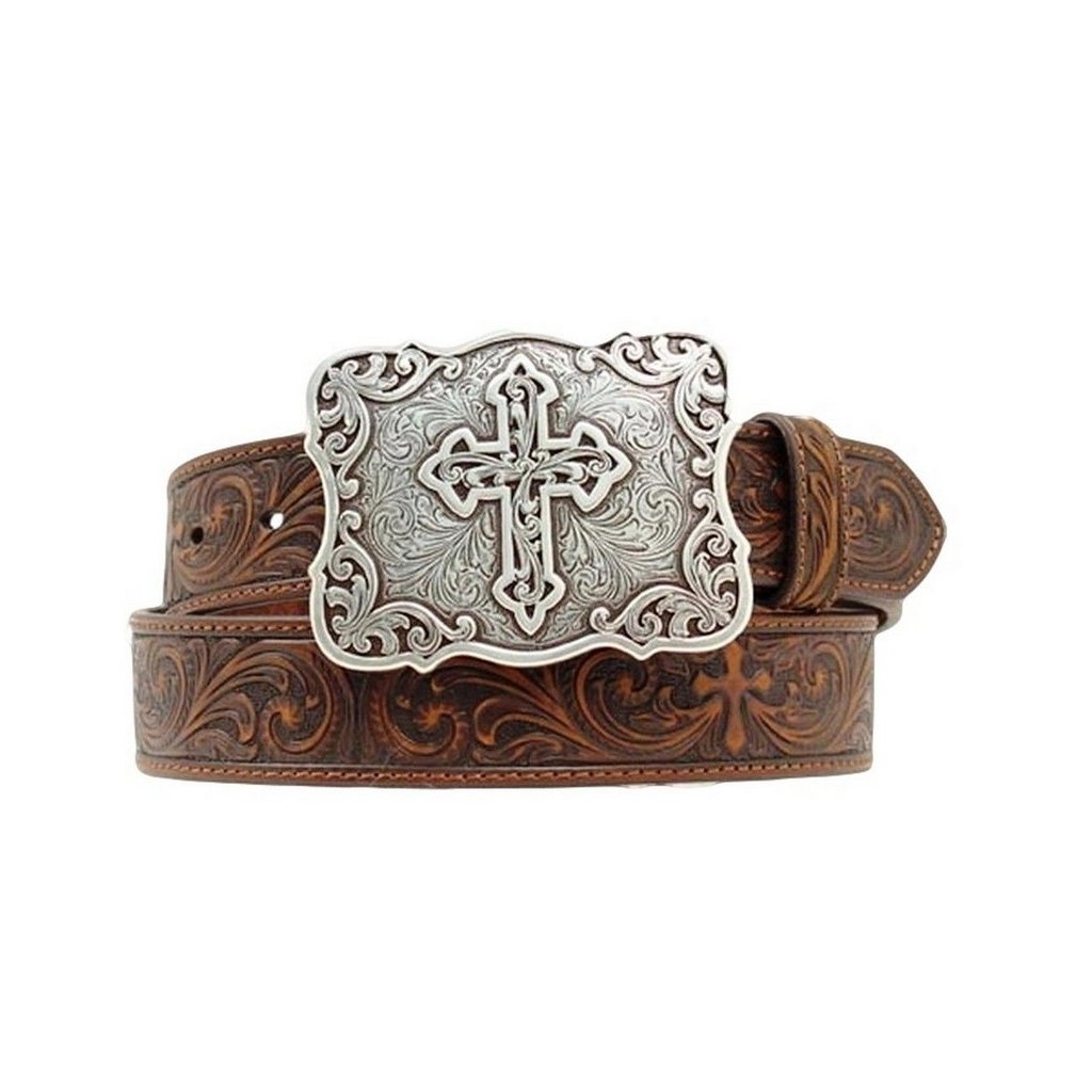 Nocona Western Belt Womens Leather Embossed Cross Espresso N3483802 Image 1