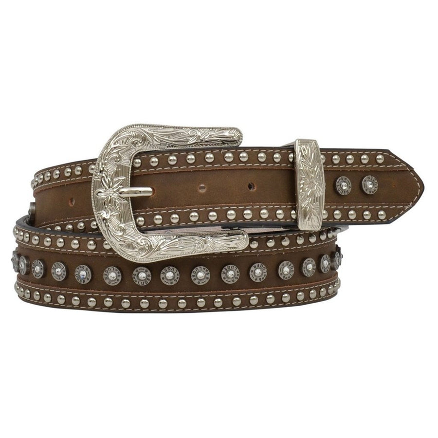 Angel Ranch Western Belt Womens Studs Gunshell Conchos Brown DA3742 Image 1