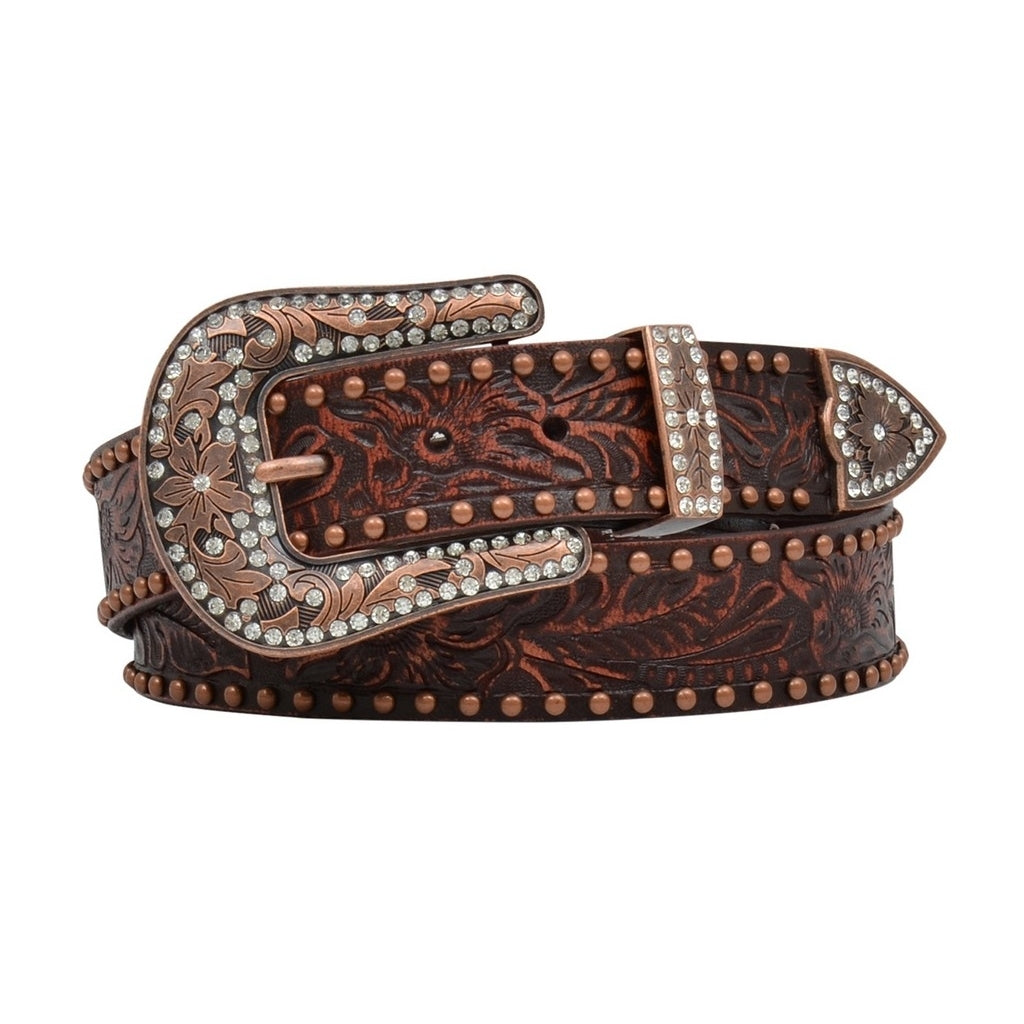 Angel Ranch Western Belt Womens Leather Studs Dark Brown DA1034 Image 1