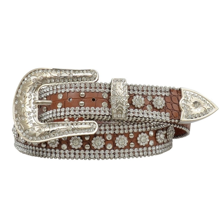 Angel Ranch Western Belt Womens Leather Gator Crystals Brown DA1072 Image 1