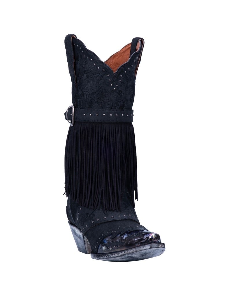 Dan Post Fashion Boots Womens Bed Of Roses 12" Fringe Black DP4047 Image 1