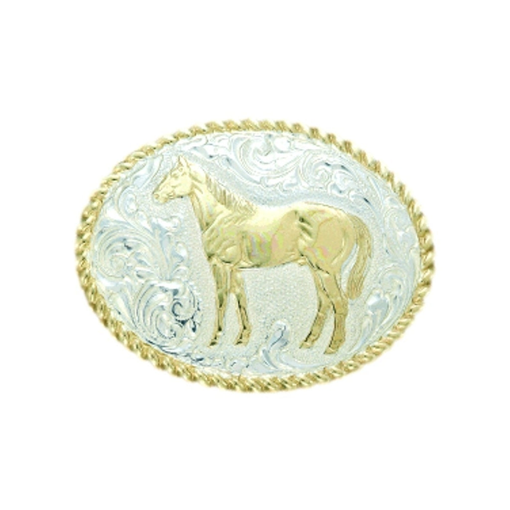 Crumrine Western Belt Buckle Standing Horse Silver Bronze C01169 Image 1