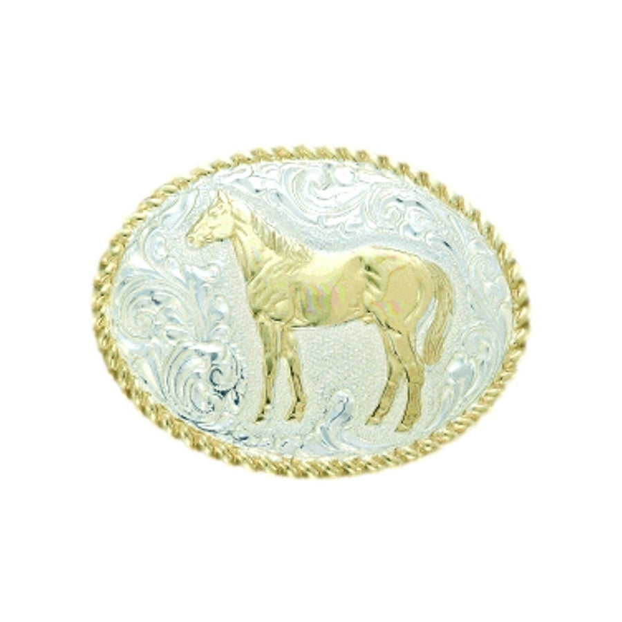 Crumrine Western Belt Buckle Standing Horse Silver Bronze C01169 Image 1