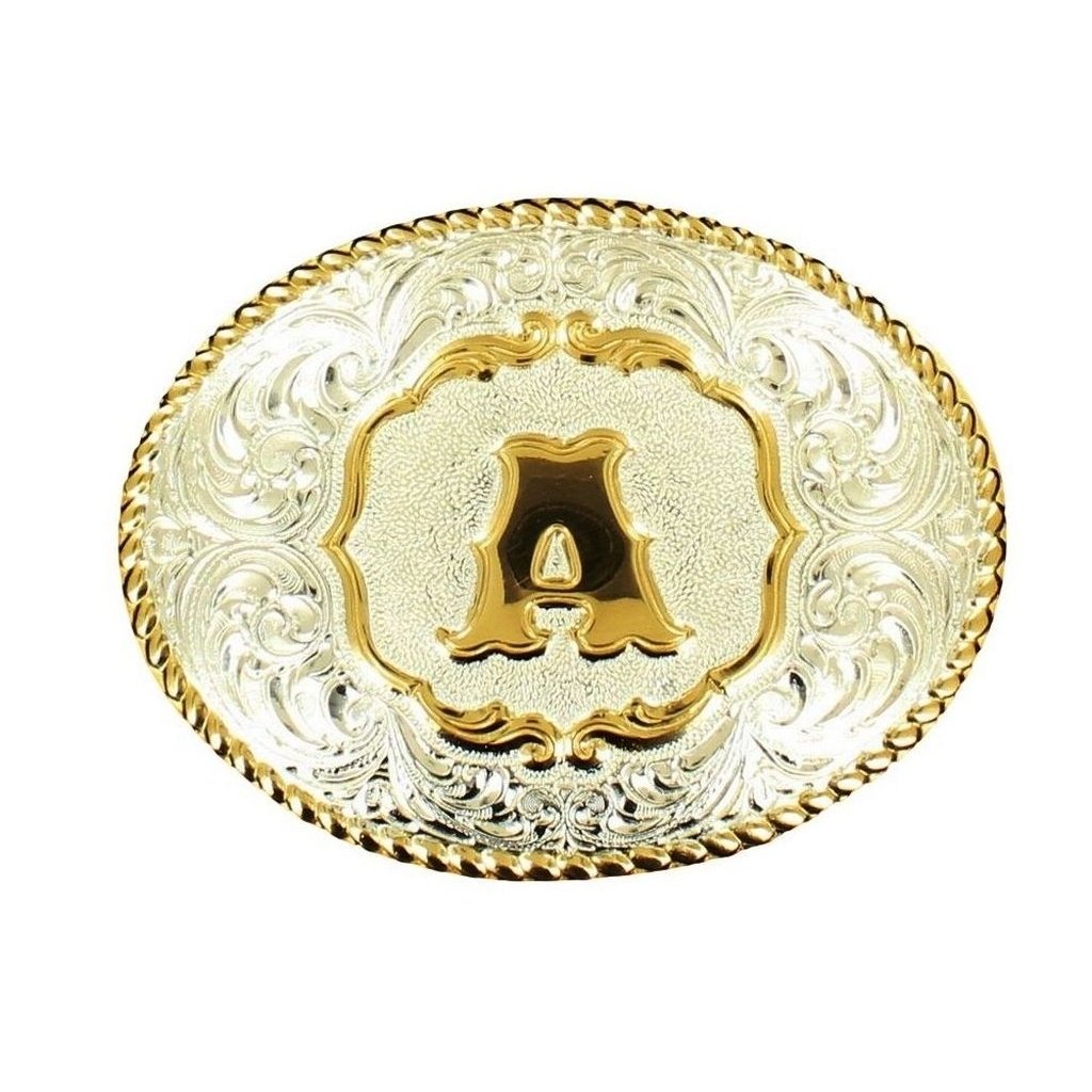 Crumrine Western Belt Buckle Floral Oval Initial Silver Gold C349 Image 1