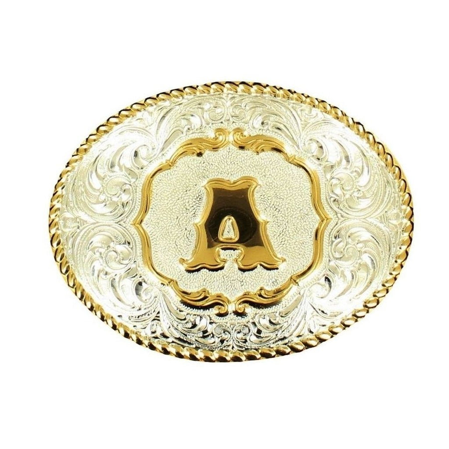 Crumrine Western Belt Buckle Floral Oval Initial Silver Gold C349 Image 1