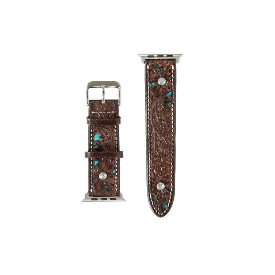 Nocona Western Watch Band Tooled Cross Floral Buckle Brown N3101502 Image 1