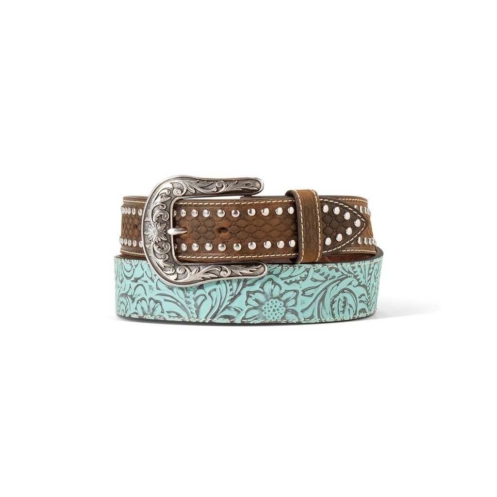 Ariat Western Belt Womens Embossed Honeycomb Tabs Turquoise A1566633 Image 1