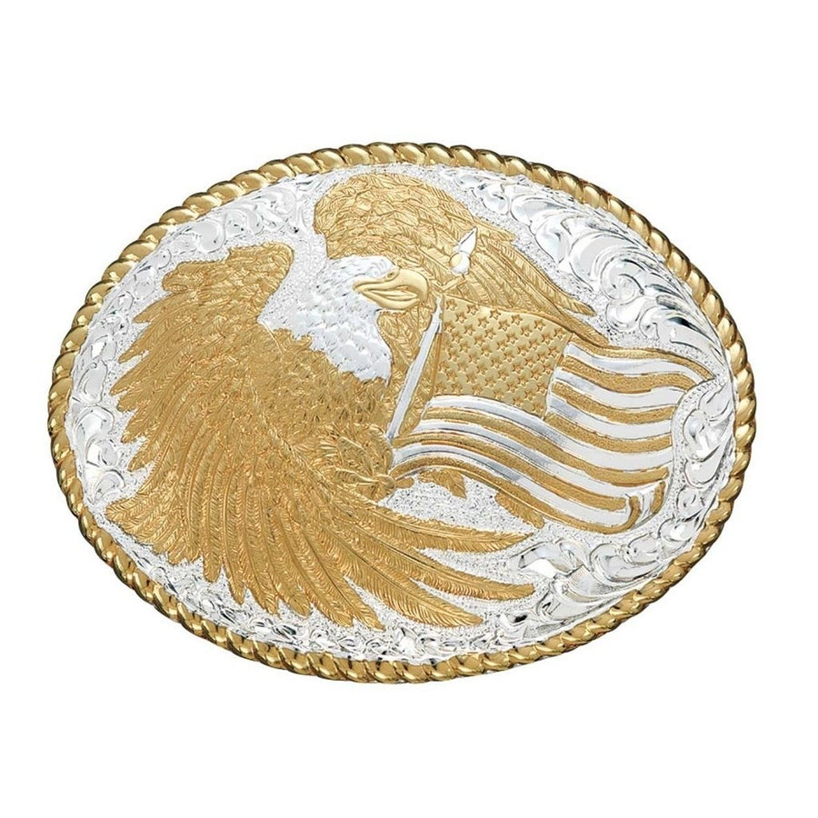 Crumrine Western Belt Buckle Oval Americana Silver Bronze C01246 Image 1