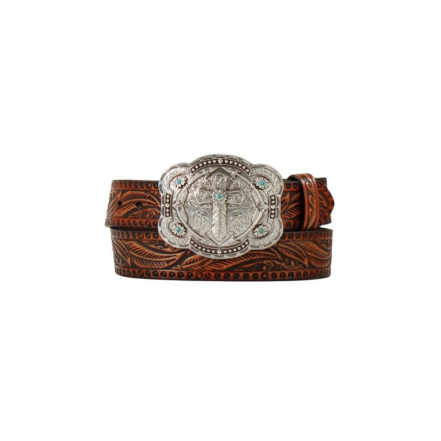 Angel Ranch Western Belt Womens Feather Embossed Cross D140008608 Image 1