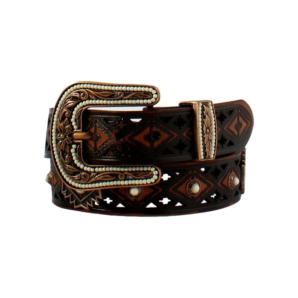 Angel Ranch Western Belt Womens Concho Cutout Brown D140015102 Image 1