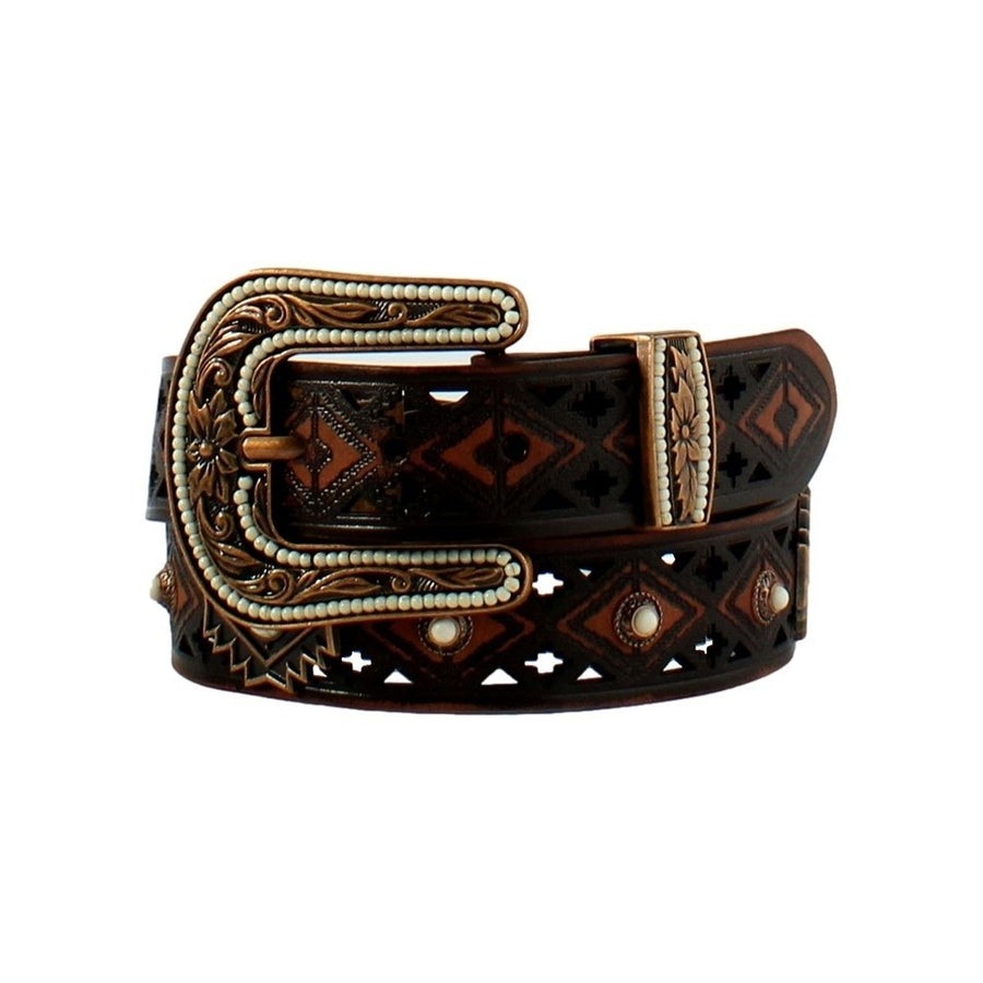 Angel Ranch Western Belt Womens Concho Cutout Brown D140015102 Image 1