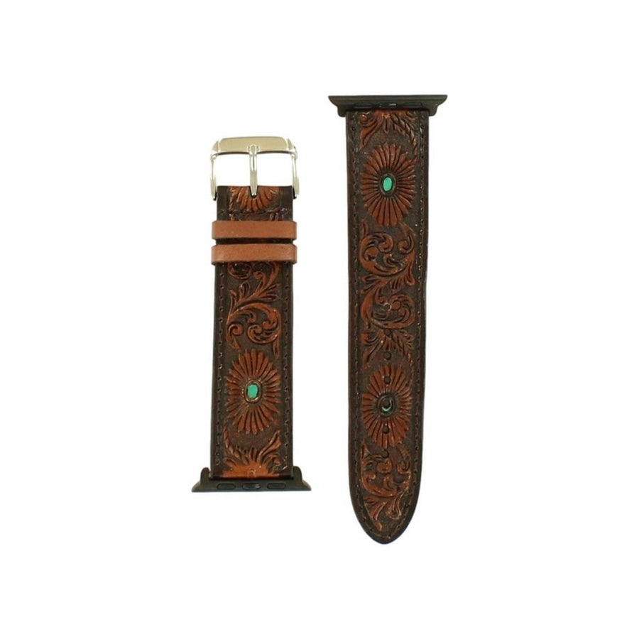 Nocona Western Watch Band Floral Tool Turquoise Accents N3100102 Image 1