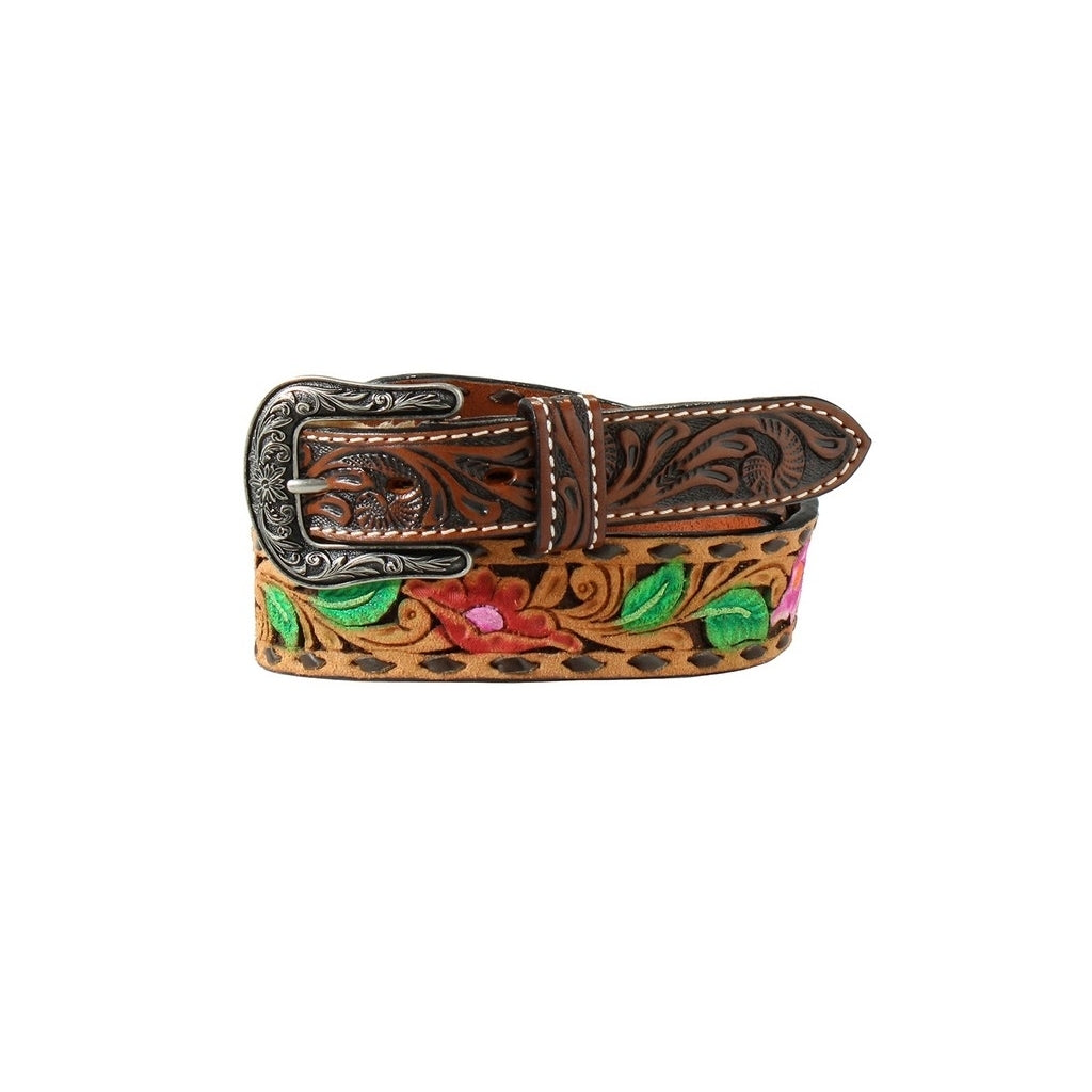 Angel Ranch Western Belt Womens Hand Painting Tooled Brown D140004302 Image 1