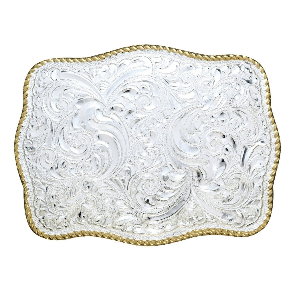 Crumrine Western Belt Buckle Scroll Rope Edge Silver Bronze C00449 Image 1