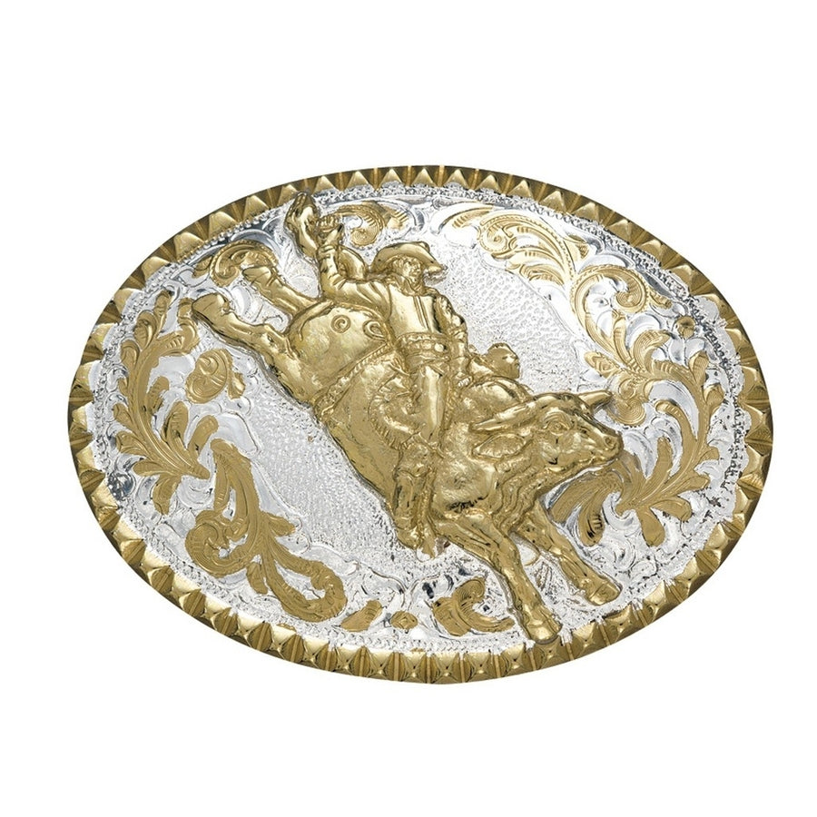 Crumrine Western Belt Buckle Bull Rider Floral Silver Bronze C11089 Image 1