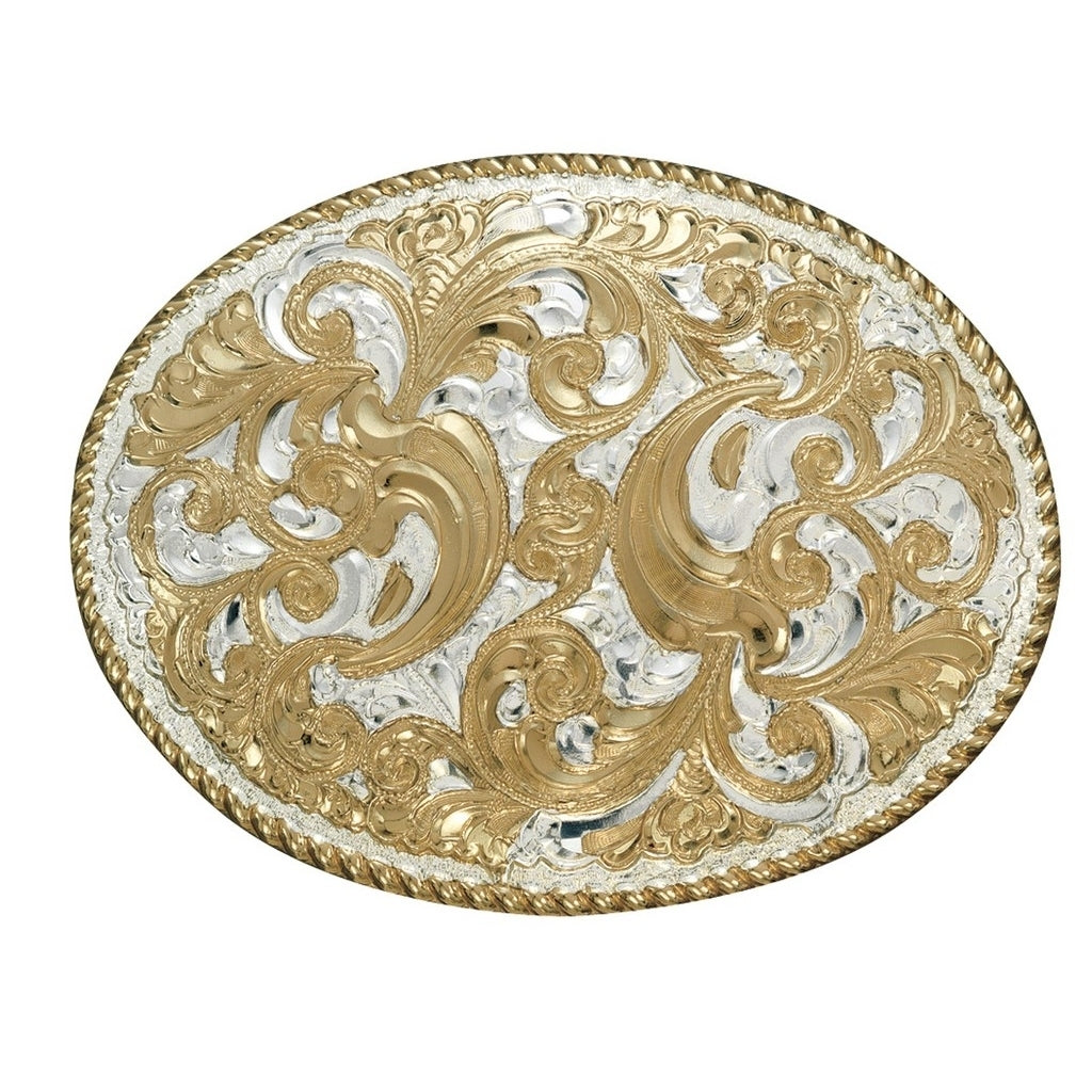 Crumrine Western Belt Buckle Scroll Design Rope Silver Bronze C01866 Image 1