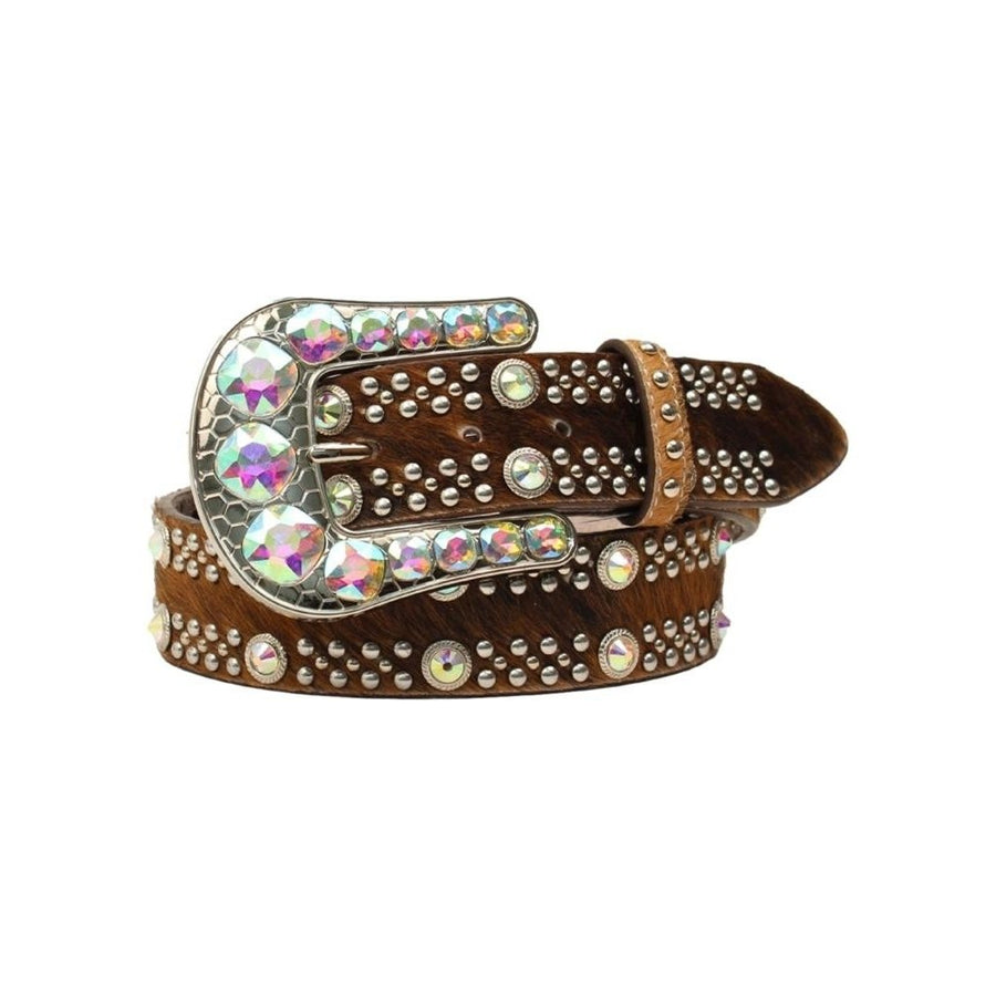 Angel Ranch Western Belt Womens Calf Hair Crystals Studs D140003102 Image 1